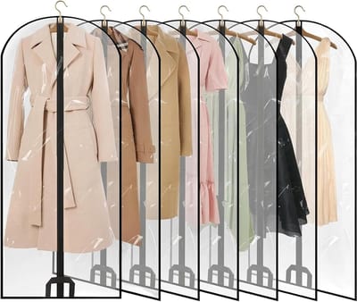 Kledingzakken transparant 60 x 120 cm - Mottenbestendige kledingbeschermhoes met ritssluiting voor overhemden en kledingbescherming, 6 stuks