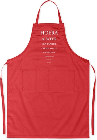 Mijncadeautje Schort - "Jaartje ouder - Leesbril" - opdruk wit -  exclusieve keuken- en barbecueschort - rood