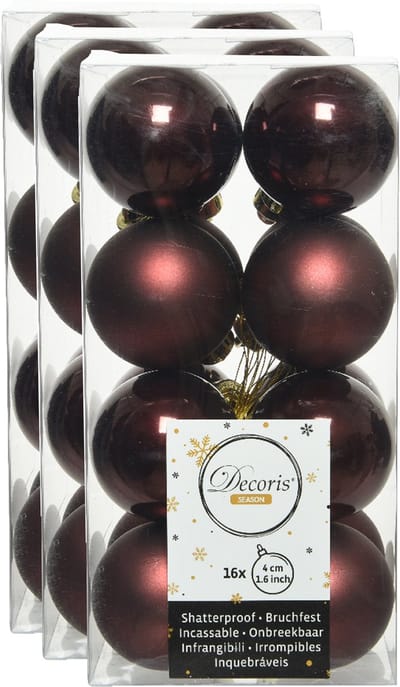 Decoris kleine kerstballen - 48x st - mahonie bruin - 4 cm - kunststof - kerstversiering