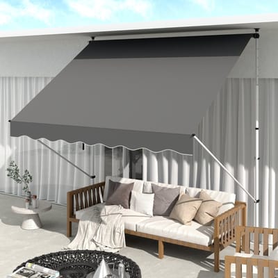 Wishdor - Vrijstaande Zonwering - Handzwengel En Verstelbare Hoogte - Voor Terras Of Balkon - Polyester - Grijs - 300 X 150 Cm
