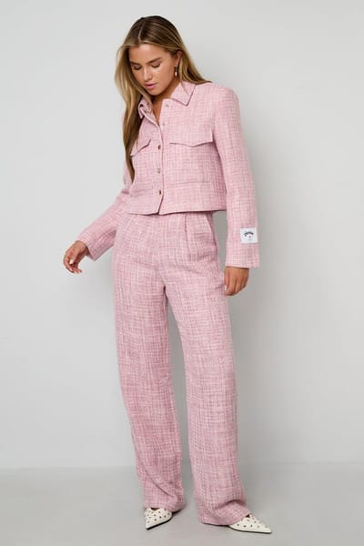 Comfortabele Geweven Polyester Damesbroek met Rechte Pijpen en Ruitjespatroon - Zwart - Maat S