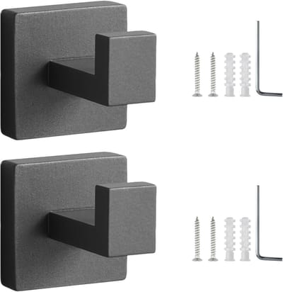 Stainless Steel Handdoekrek Set van 2, Vierkante Handdoekhaken voor Badkamer en Keuken, Grijs, Duurzaam en Modern Ontwerp
