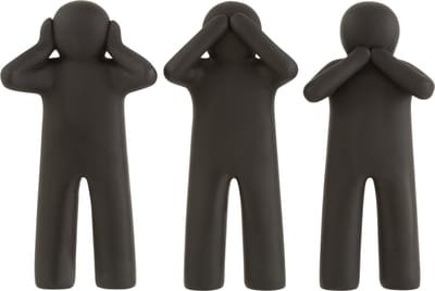 J-Line decoratie P'tit Maurice Horen/Zien/Zwijgen - polyresin - zwart - small - 3 stuks