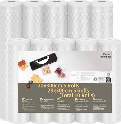 10 Rollen Vacuümfolie 20/28 x 300 cm - Sterk & Scheurvast voor Voedsel bewaren en Sous Vide