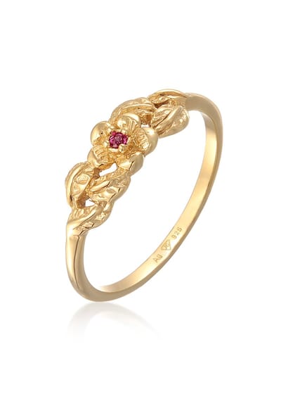 Elli - Ring - Dames Bloem Gebloemd met Synthetische Robijn in 925 sterling zilver verguld - Dames