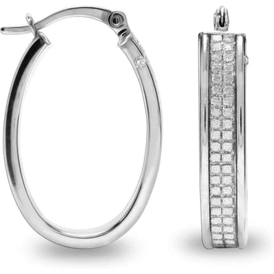 Dames Ovale Hoepel Oorbellen in 925 Sterling Zilver met Cubic Zirconia BIPU087
