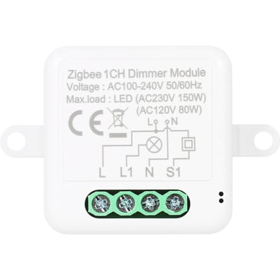 Zigbee – Module de commutation variateur pour rideau, télécommande avec application, fonctionne avec Alexa Google Home, 2 gangs 1CH Dimmer Module blanc