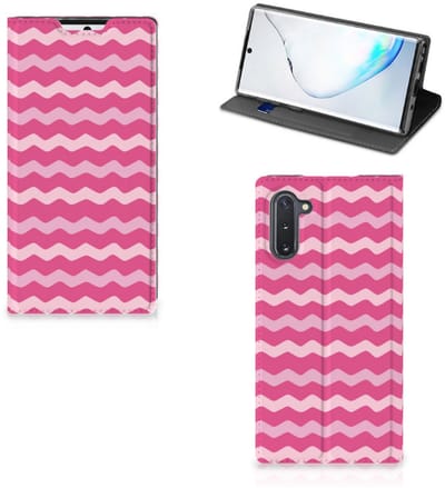 Standcase Hoesje voor Samsung Galaxy Note 10 Hoesje met Magneet Waves Pink