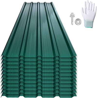 12-Delige Groene Golfplaten | Verzinkt Staal Trapezkleed Dakleed Set | Incl. Schroeven En Handschoenen | Weerbestendig Vormplaat Profielplaat Dakplaten | Geschikt Voor Garage En Schuur NAIZY