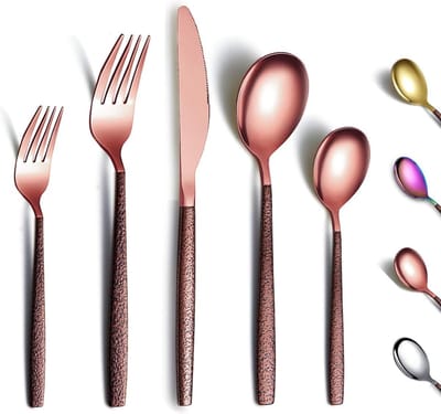 30-delige bestekset met maanoppervlak en kop van glanzend roségoud, titanium plating, koperen bestekset van roestvrij staal