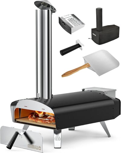 Pizzaoven Buiten op Hout en Pellets - Tuinoven met Pizzasteen en Opvouwbare Pizzaschep - Zwarte Outdoor Oven voor Pizza’s, Brood en Barbecue
