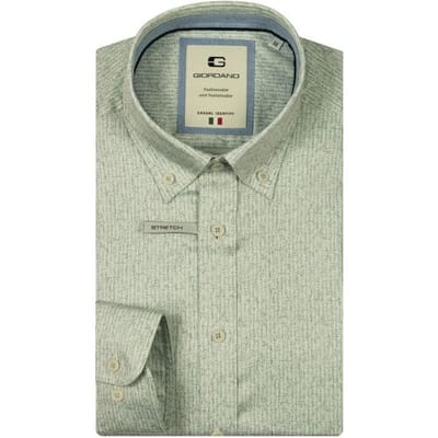 Giordano Overhemd Loretto Satin Stretch Linnen Look Herringbone Button-Down Pastel Groen / male