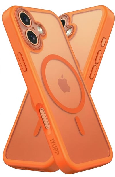IYUPP Hoesje Geschikt voor iPhone 17 Hoesje - Geschikt voor MagSafe - Shockproof Back Cover - Oranje Transparant