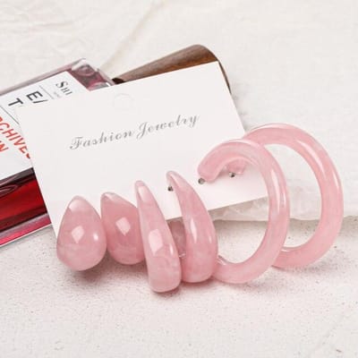 Set van 3 paar Candykleurige Geometrische Hangende Oorbellen Retro Acetaat Acryl Oorbellen Set Voor Vrouwen Cirkel Oorbellen Vrouwelijke Sieraden beige