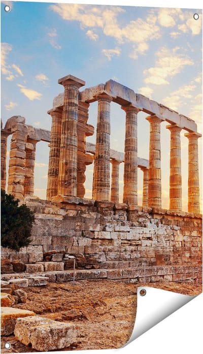 Gards Tuinposter Tempel van Poseidon in Athene, Griekenland - 60x90 cm - Tuindoek - Tuindecoratie - Wanddecoratie buiten - Tuinschilderij