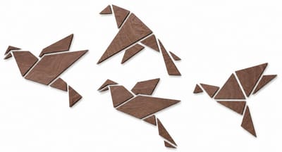 Houten wanddecoratie - Wooden wall decoration | Vogels 24 x 20cm (per vogel/bird) Birds (x4) | Donker hout - Dark wood | Geometrische muurdecoratie - Geometric wall art - Origami Design Wandfiguur - Echt Hout - Real Wood