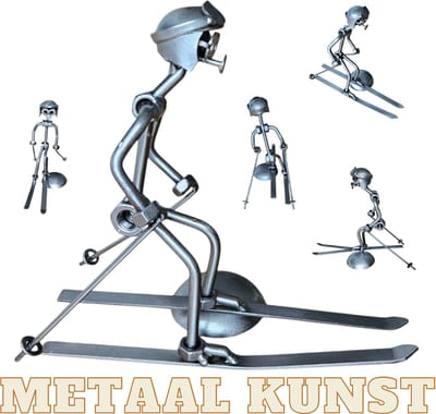 Skiër-metaal kunst-metaal beeld-ski-wintersport-het best cadeau-uniek-verjaardag-sinterklas gift-geschenk