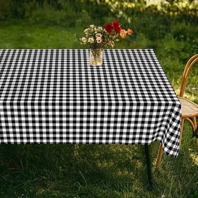 Couronne de fleurs du Jour de l'Indépendance Nappe rectangulaire imperméable Fleur étoile rouge bleue Drapeau USA Housse de table pour dîner cuisine Round(180)Cm