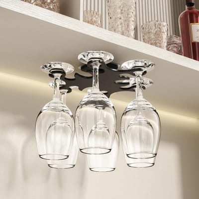 360° Rotating Wijn Glas Houder voor Onder Plank - Eenvoudige Installatie, Opslag Oplossing voor Keuken en Bars, Zwart