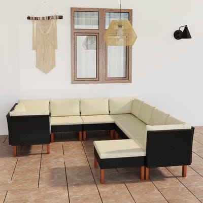 vidaXL - 9-delige - Loungeset - met - kussens - poly - rattan - zwart