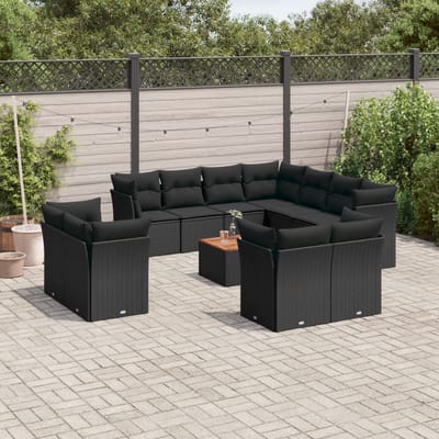 vidaXL - 12-delige - Loungeset - met - kussens - poly - rattan - zwart