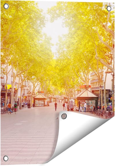 Gards Tuinposter De Ramblas Straat in Barcelona - 40x50 cm - Tuindoek - Tuindecoratie - Wanddecoratie buiten - Tuinschilderij