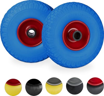 steekwagenwiel - 3.00-4" - 2 stuks - stalen velg - tot 100 kg - massief - blauw-rood