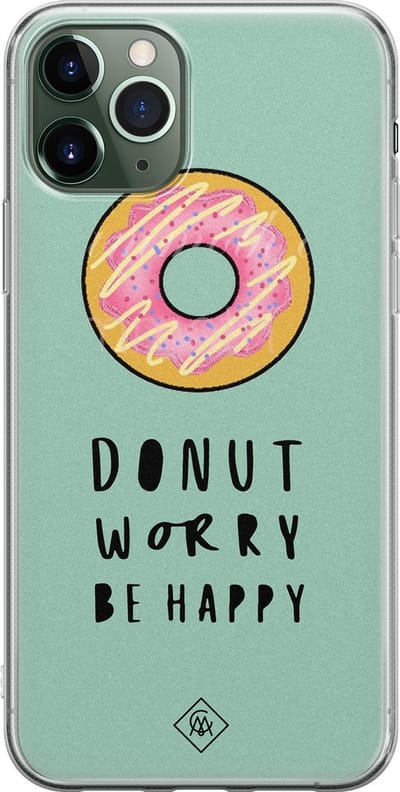 Casimoda® hoesje - Geschikt voor iPhone 11 Pro Max - Donut Worry - Siliconen/TPU telefoonhoesje - Backcover - Snoep - Roze