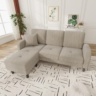 BLACKCOLORS 166 x 118 x 77 cm, L-vormige hoekbank met chaise longue - 3-zitsbank, corduroy stof, kunststof poten, modulair ontwerp, ideaal voor woonkamers, appartementen en kantoren