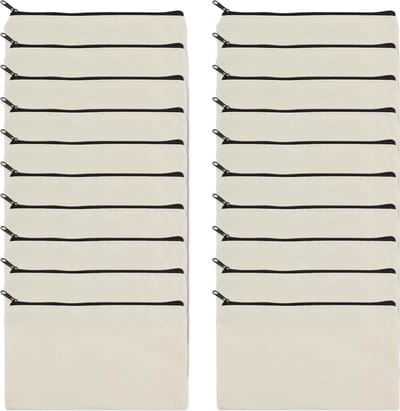 Set van 20 Lege Stoffen Tassen met Rits, Ideaal voor Schilderen en Creatieve Projecten, 12 x 21 cm, Decoratieve Pouch, Cosmetica Opbergtas, Wit, DIY Accessoires