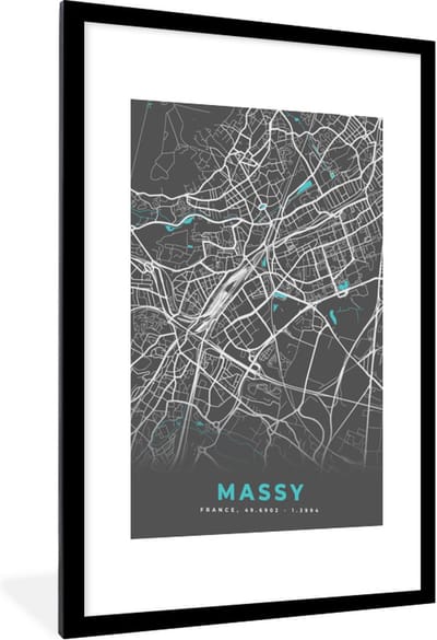 Fotolijst incl. Poster - Massy - Frankrijk - Plattegrond - Kaart - Stadskaart - 60x90 cm - Posterlijst