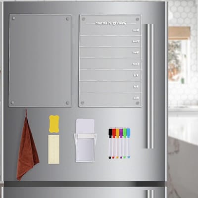 Weekplanner Magnetisch Acrylbord - Weekmenu en Maaltijdplanner - Droog Uitwisbare Markeringen - Schoonmaakhanddoek - Pennenhouder - 33x23cm - Metalen Oppervlakken