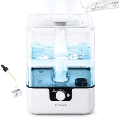 CHIVALZ Luchtbevochtiger voor baby's, 6 l tot 50 uur, voor slaapkamer, 26 dB, stil, top-vul-luchtbevochtiger voor baby's en planten, aroma-diffuser, 360° draaibaar mondstuk, nachtlampje