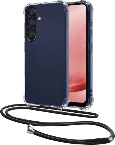 Hoesje - Geschikt voor Samsung Galaxy A25 - Met Koord - Shock Proof - Siliconen Case - Back Cover - Telefoonkoord - Telefoon Hoes Shockproof - Telefoonketting - Transparant