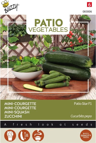 Buzzy® Patio Vegetables, Courgette Patio Star F1 - Compacte Courgettes voor Kleine Tuinen en Balkons