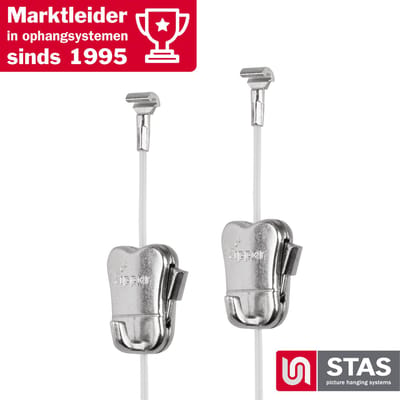 STAS Ophangsysteem Cobra + Perlon Koord - Ophangsystemen Schilderijen / Fotolijsten / Poster - Ophanghaak - Zonder Boren - 150 cm + Zipper (2 stuks)
