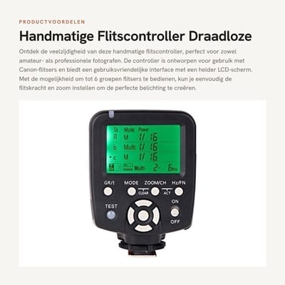 Dailygoods - Handmatige Flitscontroller - Draadloze Afstandsbediening - Groot LCD-scherm - Flitskracht en Zoom - Geschikt voor Canon - Inclusief Diffusor