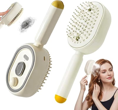 Elektrische Stoomborstel - Luchtkussenkam - met Stoomfunctie - Oplaadbaar - Multifunctionele Stoom Haarborstel - met Massageborstel tegen Pluizig Haar - voor Krullend, Droog en Klitterig Haar - Haarborstel Cadeau voor Vrouwen & Meisjes - 1 wit
