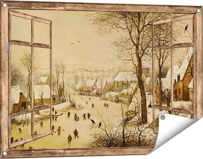 Gards Tuinposter Doorkijk Winterlandschap met Schaatsers en Vogelknip - Pieter Bruegel de Oude - 90x60 cm - Tuindoek - Tuindecoratie - Wanddecoratie buiten - Tuinschilderij