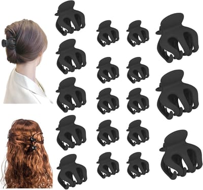 18-delige Haarclips voor Vrouwen - Klemmen voor Dik Haar, Groot, Klein en Mini - Zwarte Haaraccessoires voor Diverse Stijlen en Gelegenheden