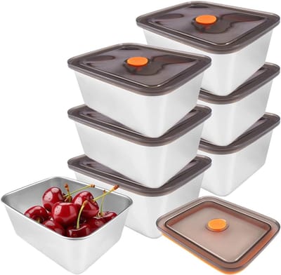 Set van 6 RVS Voedselcontainers met Deksel - 500ml Stapelbare, Levensmiddelenveilige en Lekvrije Opbergdozen voor Kaas, Fruit, Salades en Snacks