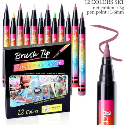 12 Stuks Graffiti Pen Kleurrijke Waterdichte Tekening Schilderen Markeerstift DIY Keramische Plastic Zachte Kop Acryl Markers 12pcs