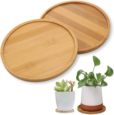 Thijox - 2 Stuks Bloempot Onderzetter Hout - Ronde Bamboe Planten Onderzetter voor Binnen en Buiten - Tuindecoratie 15,5 cm - Duurzaam en Stijlvol