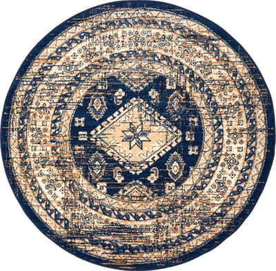 Rond Vintage Vloerkleed Aila Blauw - Rond 190 Ø - (L)