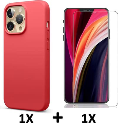 HB Hoesje Geschikt voor Apple iPhone 13 Pro - Rood / Glazen Screenprotector - Siliconen Back Cover