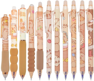 Dailygoods- Uitwisbare Balpen 11 Stuks - Pennenset - Cartoon Capybara - Voor Volwassenen/Kinderen - 0,5 mm Blauw - Plastic Materiaal - Schrijfpen