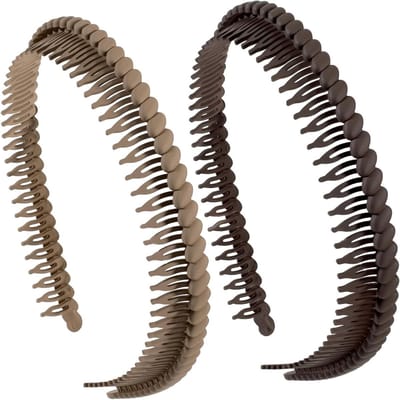 Zwarte en Amber Zigzag Haarbanden voor Dames - 2 Stuks Set, Antislip Haaraccessoires voor Elke Gelegenheid