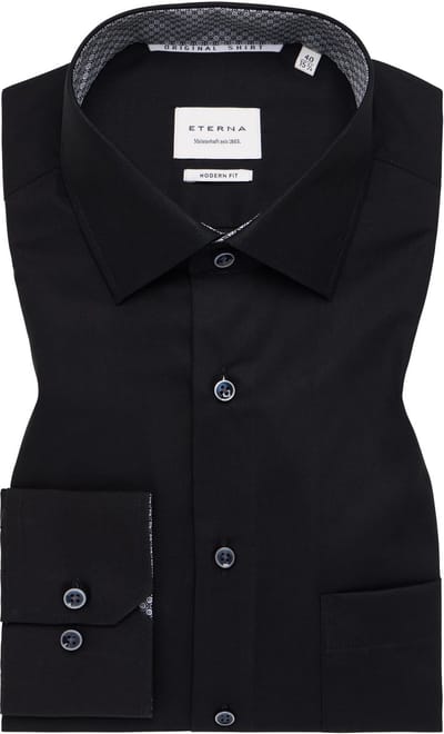 ETERNA modern fit overhemd - popeline - zwart - Strijkvrij - Boordmaat: 39
