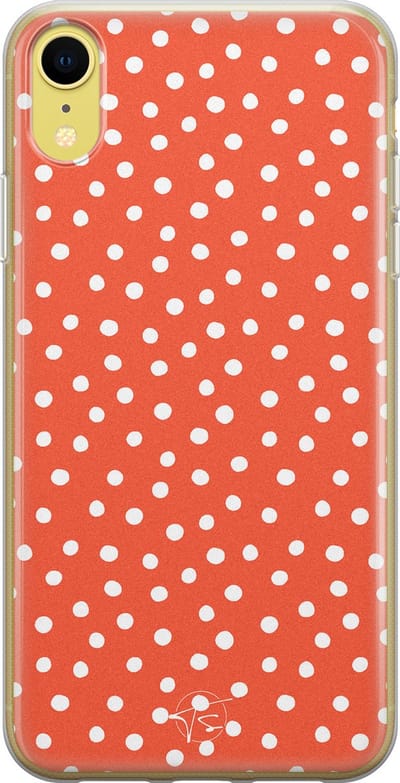 Hoesje geschikt voor iPhone XR - Oranje stippen - Soft Case - TPU - Gestipt - Oranje - Mooie Telefoonhoesjes