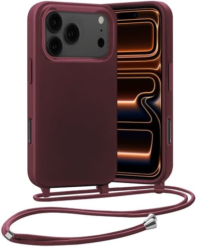 Hoesje Geschikt voor iPhone 17 Pro / 18 Pro Hoes Met Telefoonketting - Backcover Geschikt voor iPhone 17 Pro / 18 Pro Case Met Koord - Aubergine